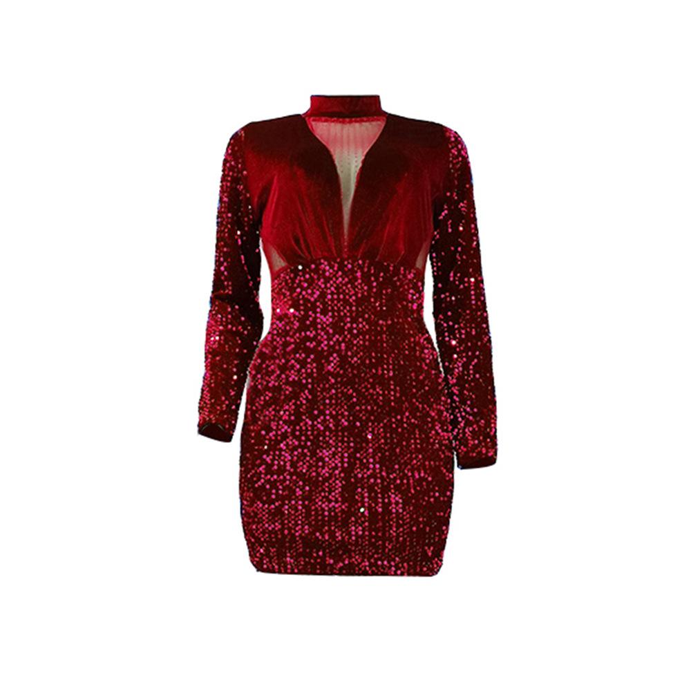 Autumn Winter Thickened Velvet Patchwork Sequin Dress