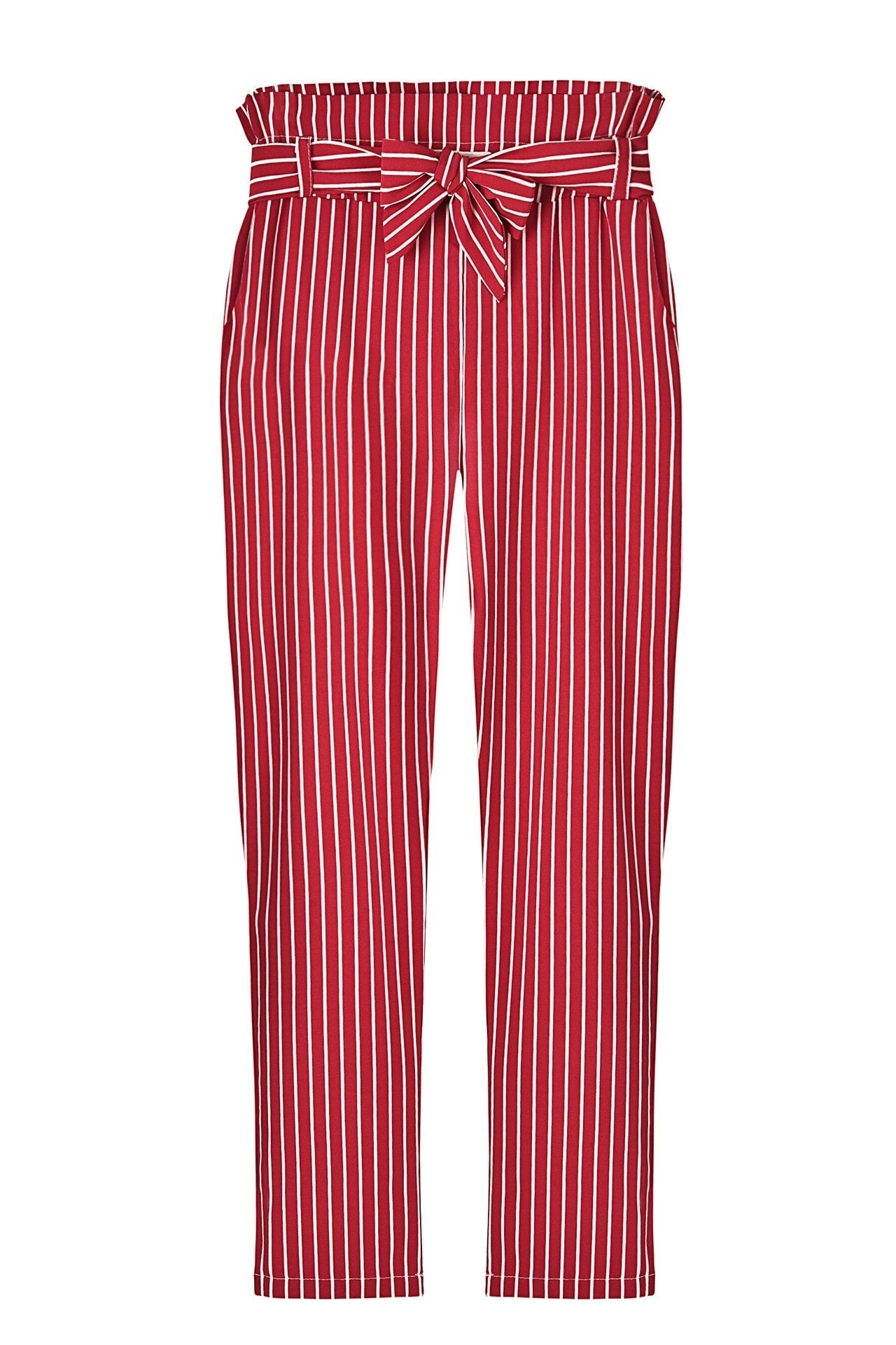 Clearance Striped Slim Strap Belt Long Skinny Casual Pants