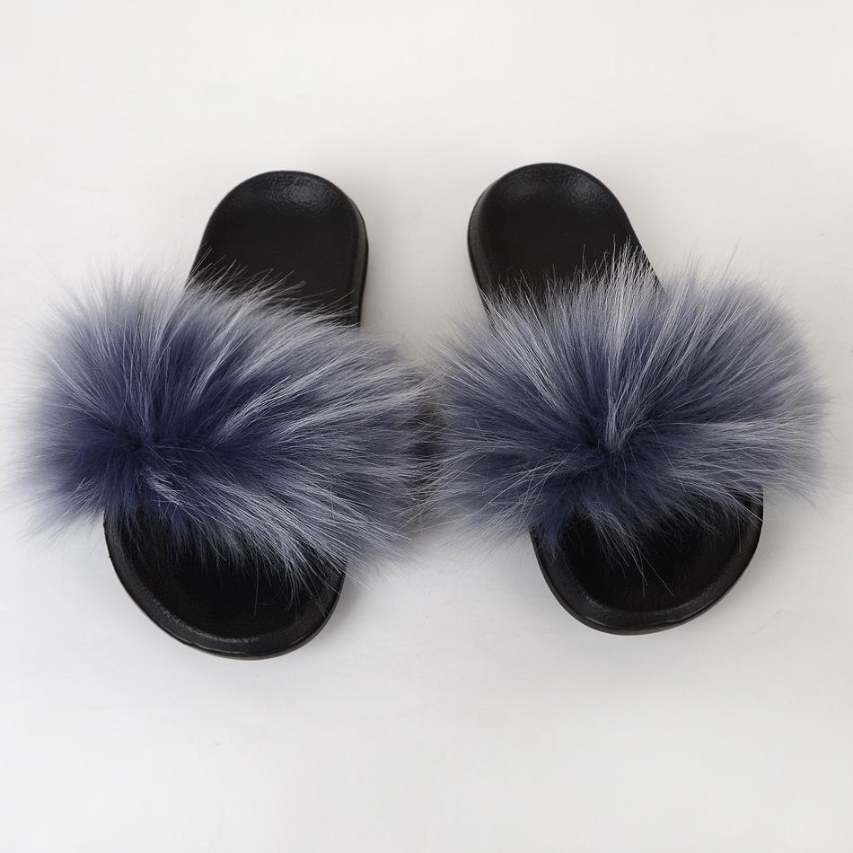 Raccoon dog hair imitation fox hair slippers women's hair sandals