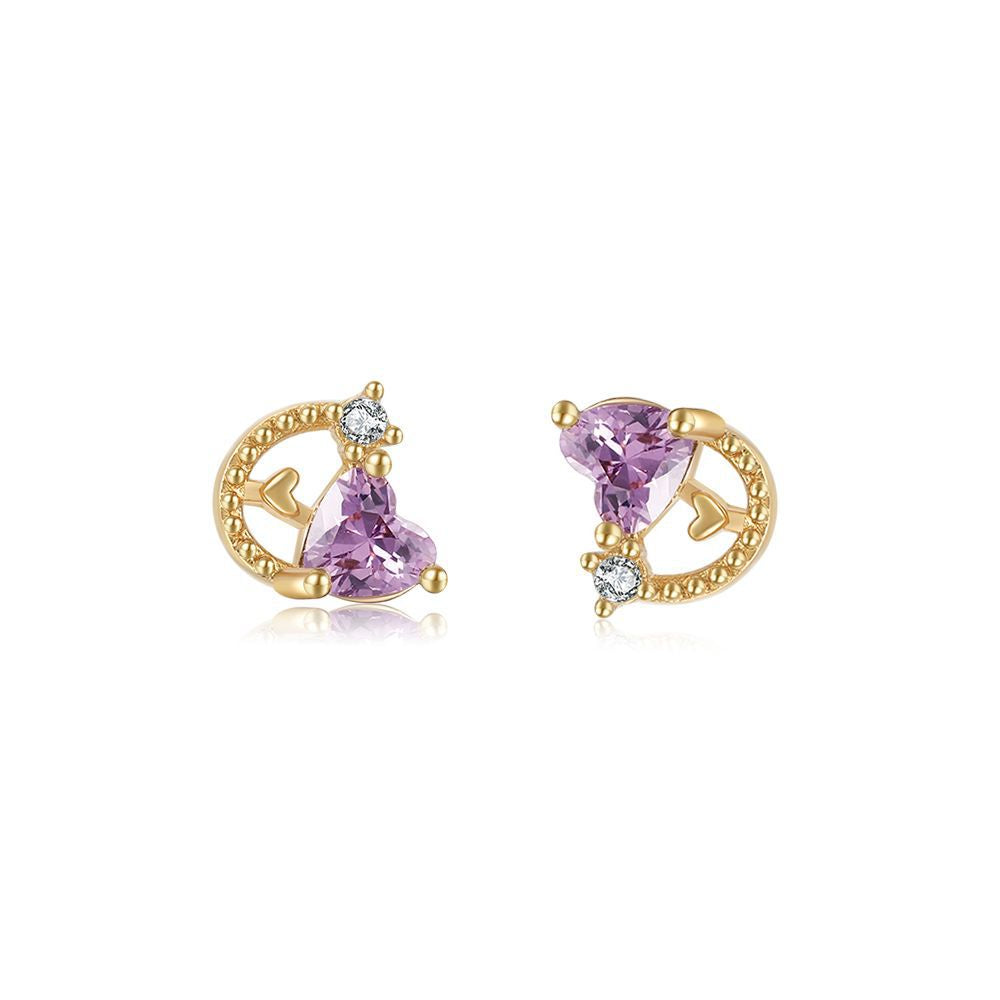 Free Shipping For Golden Plated Exquisite Inlaid Amethyst Moon Stud Earrings