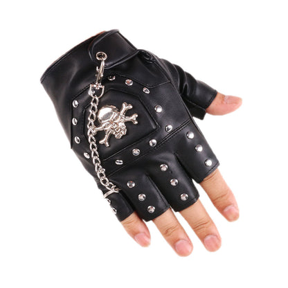 Free Shipping For Men's Hip-Hop Half Finger Skin Gloves