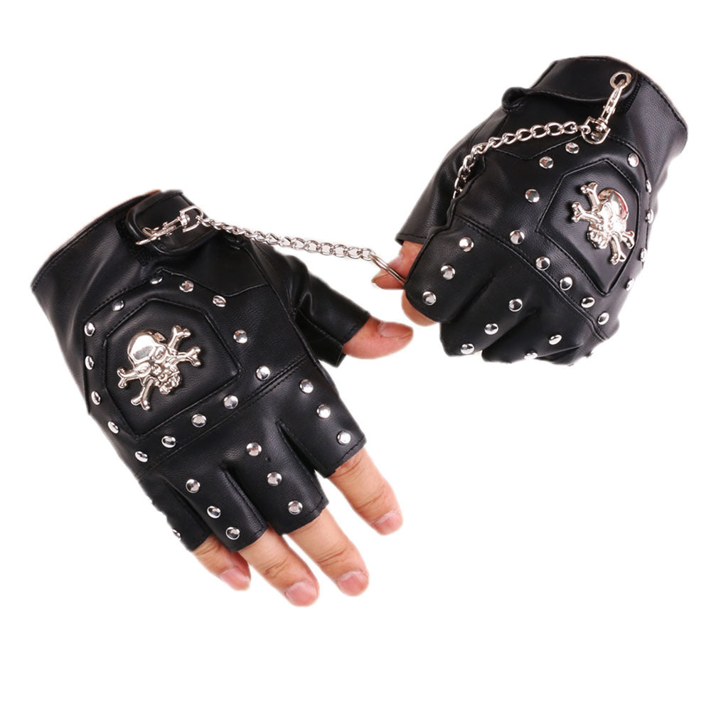 Free Shipping For Men's Hip-Hop Half Finger Skin Gloves