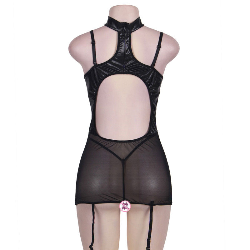 Plus Size Sexy Lingerie Lace PU Bodysuit