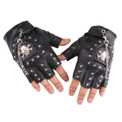 Free Shipping For Men's Hip-Hop Half Finger Skin Gloves