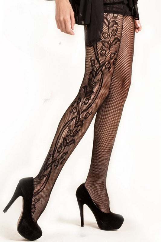 Free Shipping For Plus Side Whimsical Floral Inset Fishnet Tights