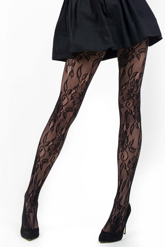 Free Shipping For Lady's Black Blossom Floral Tights