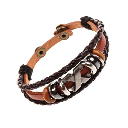 X Mark Beaded Leather Bracelet