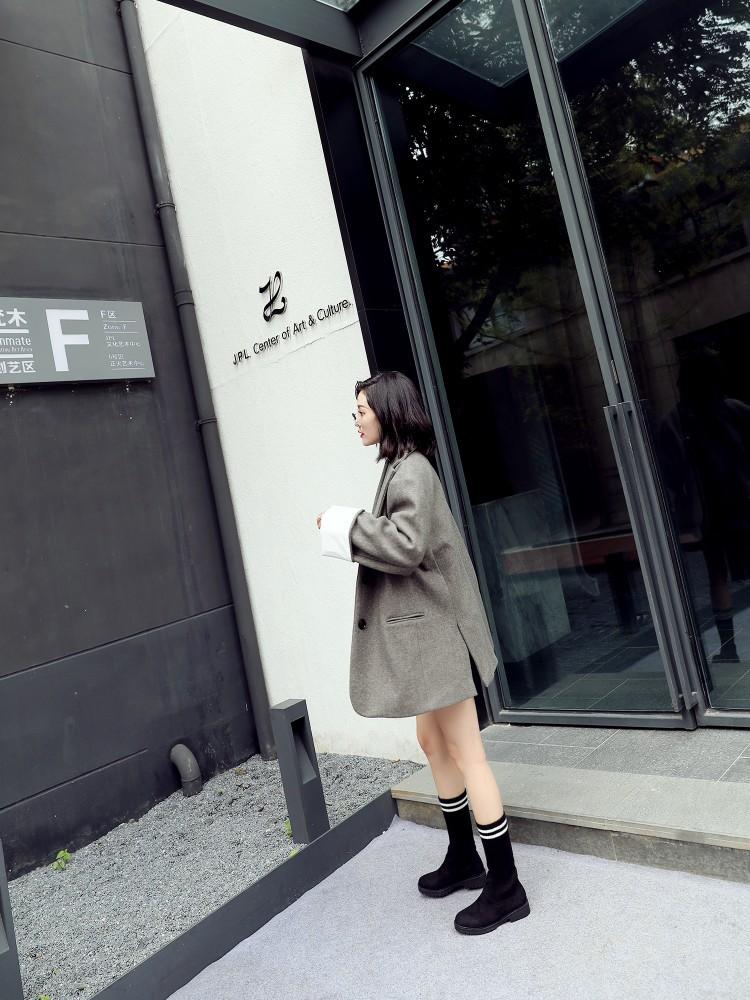 College Style Suede Round Head Color Blocking Knitted Boots