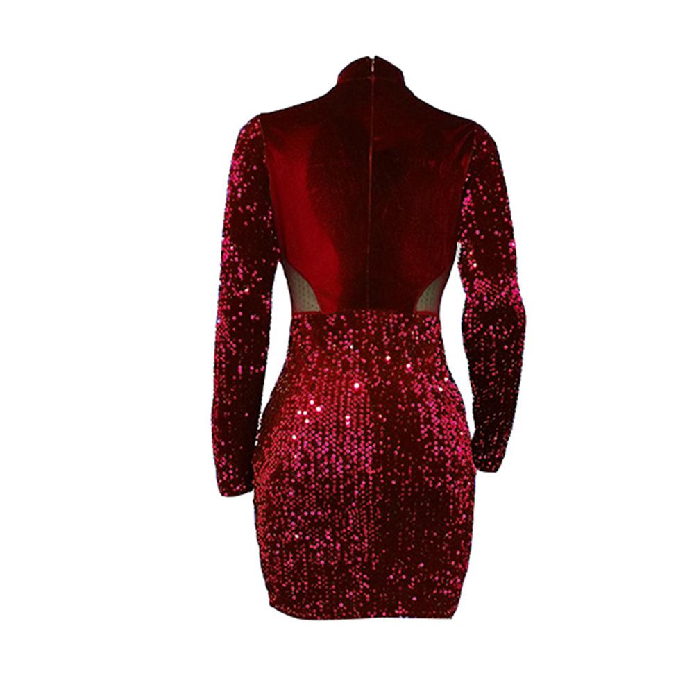 Autumn Winter Thickened Velvet Patchwork Sequin Dress