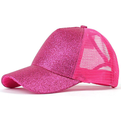 BRIGHT PINK SEQUIN Gold Powder Horsetail Baseball Cap