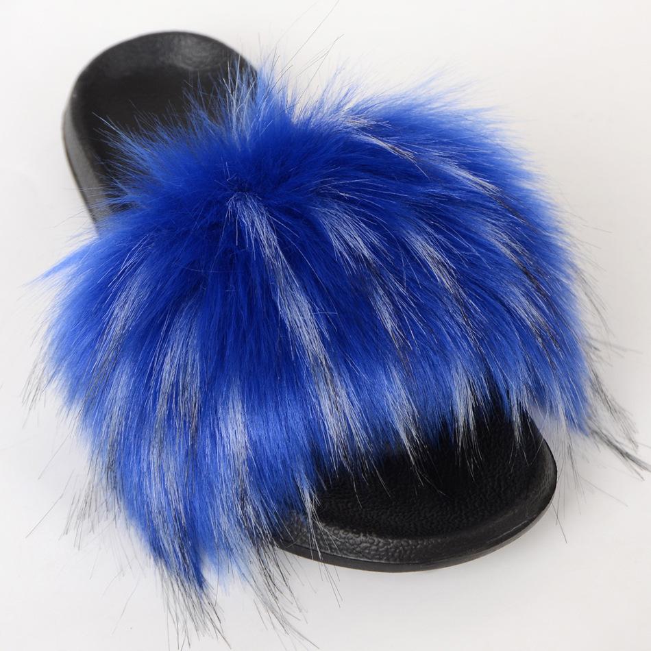 Raccoon dog hair imitation fox hair slippers women's hair sandals