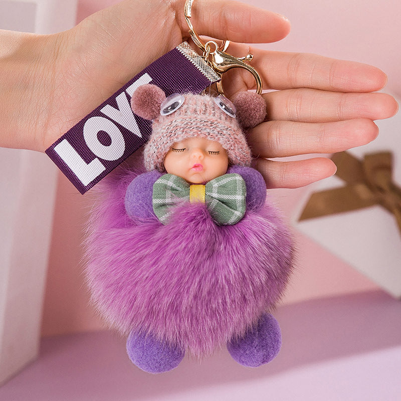 Cute Sleeping Baby Plush Car Keychain