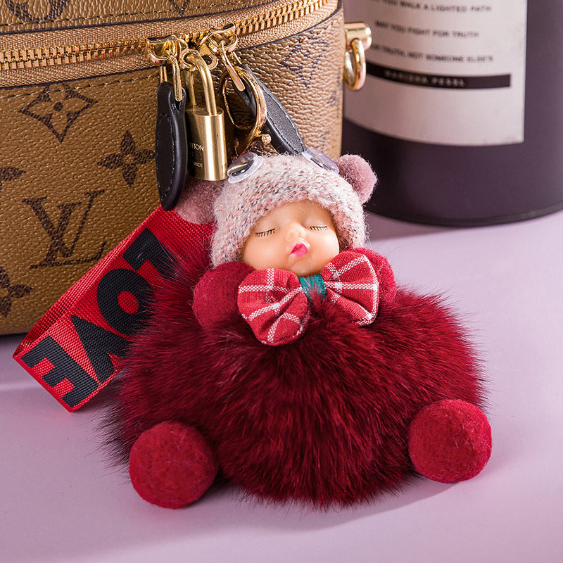 Cute Sleeping Baby Plush Car Keychain