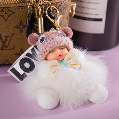 Cute Sleeping Baby Plush Car Keychain