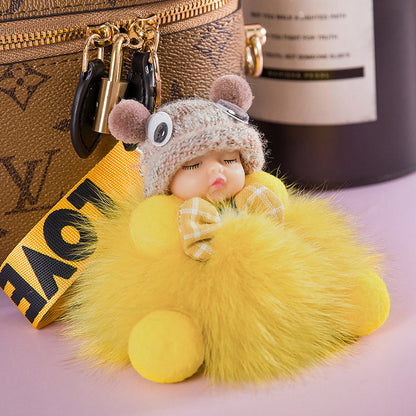 Cute Sleeping Baby Plush Car Keychain