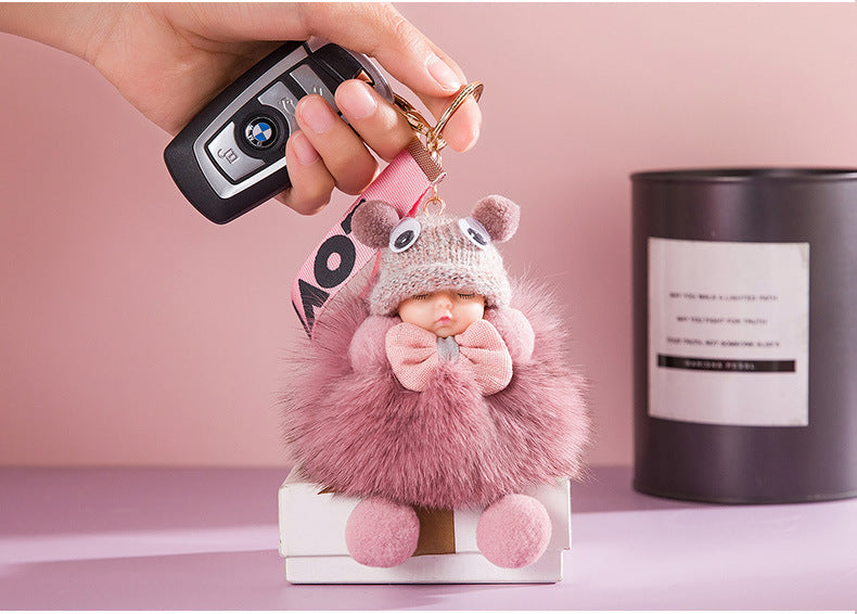 Cute Sleeping Baby Plush Car Keychain