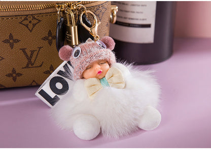 Cute Sleeping Baby Plush Car Keychain