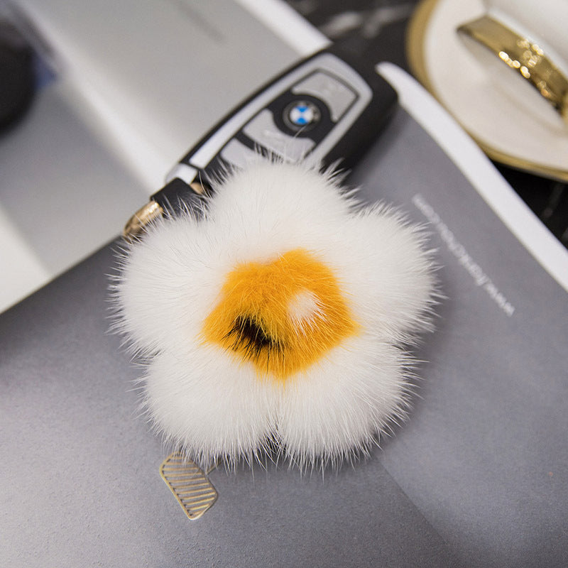 Cute Fuzzy Egg Flower Sakura Bag Charm - Keychain Accessory