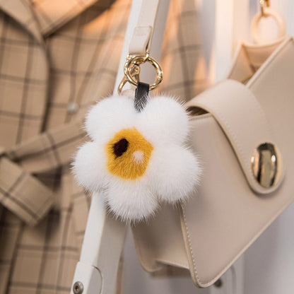 Cute Fuzzy Egg Flower Sakura Bag Charm - Keychain Accessory