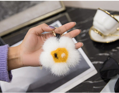 Cute Mink Fur Sunflower Keychain - Bag Accessory