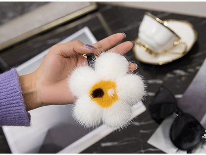 Cute Mink Fur Sunflower Keychain - Bag Accessory