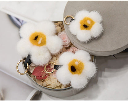 Cute Mink Fur Sunflower Keychain - Bag Accessory