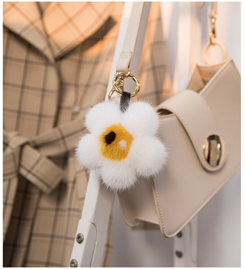 Cute Mink Fur Sunflower Keychain - Bag Accessory