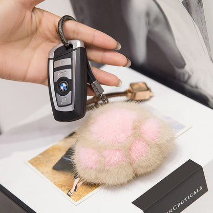 Cute Mink Fur Cat Paw Keychain