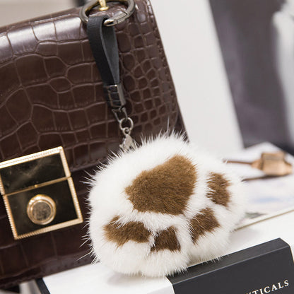 Cute Mink Fur Cat Paw Keychain