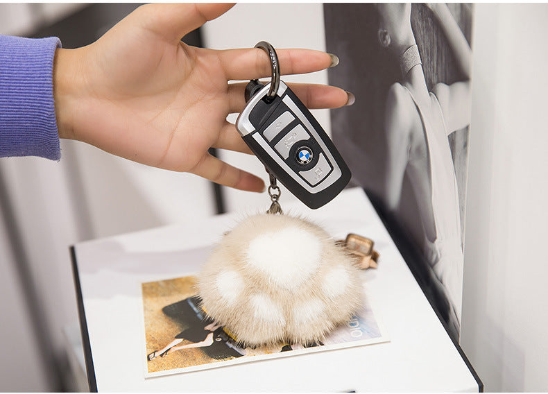 Cute Mink Fur Cat Paw Keychain