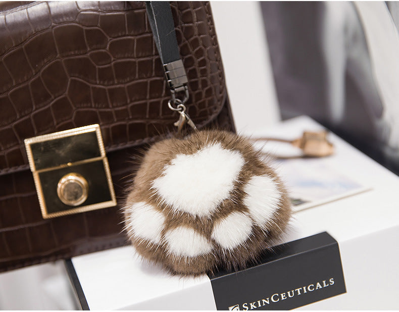 Cute Mink Fur Cat Paw Keychain