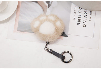 Cute Mink Fur Cat Paw Keychain