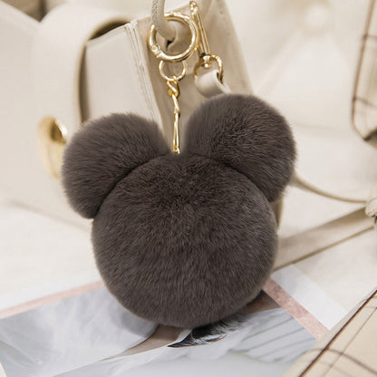 Cute Mini Mickey Real Rabbit Fur Charm Keychain