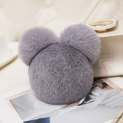 Cute Mini Mickey Real Rabbit Fur Charm Keychain