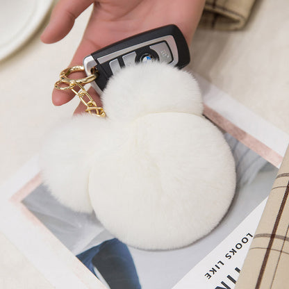 Cute Mini Mickey Real Rabbit Fur Charm Keychain