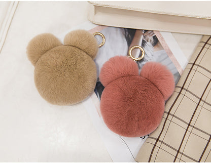 Cute Mini Mickey Real Rabbit Fur Charm Keychain