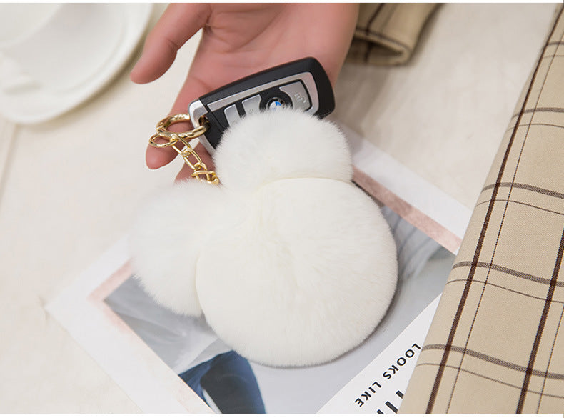 Cute Mini Mickey Real Rabbit Fur Charm Keychain