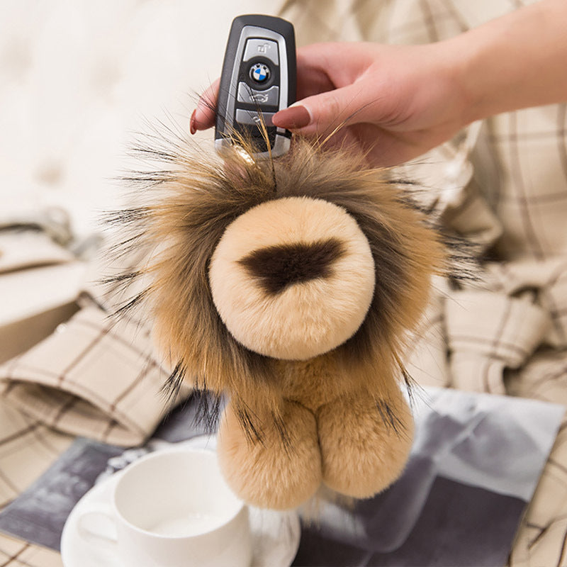 Cute Real Rabbit Fur Lion Keychain - Phone Accessory