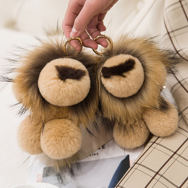 Cute Real Rabbit Fur Lion Keychain - Phone Accessory