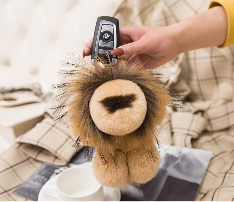 Cute Real Rabbit Fur Lion Keychain - Phone Accessory