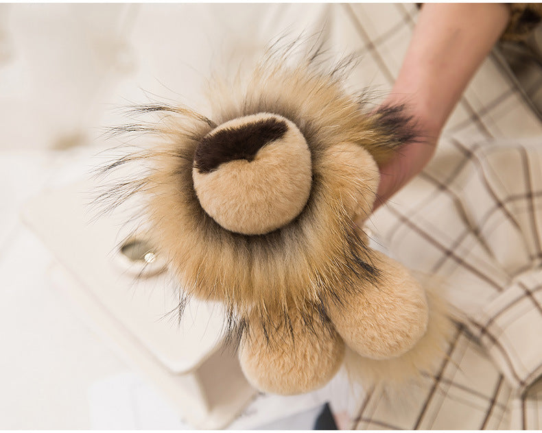 Cute Real Rabbit Fur Lion Keychain - Phone Accessory