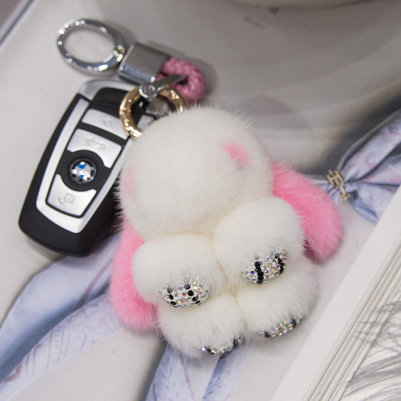 Cute Mini Diamond-Encrusted Mink Fur Bunny Charm