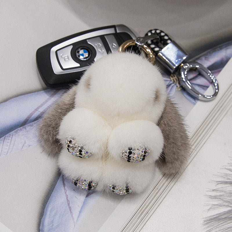 Cute Mini Diamond-Encrusted Mink Fur Bunny Charm