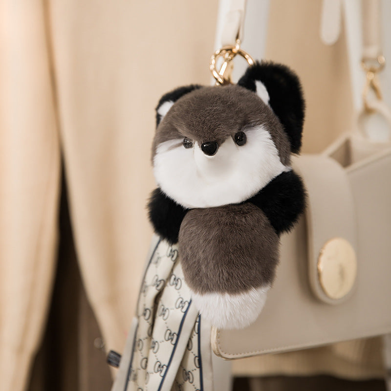 Cute Real Rabbit Fur Fox Charm Keychain