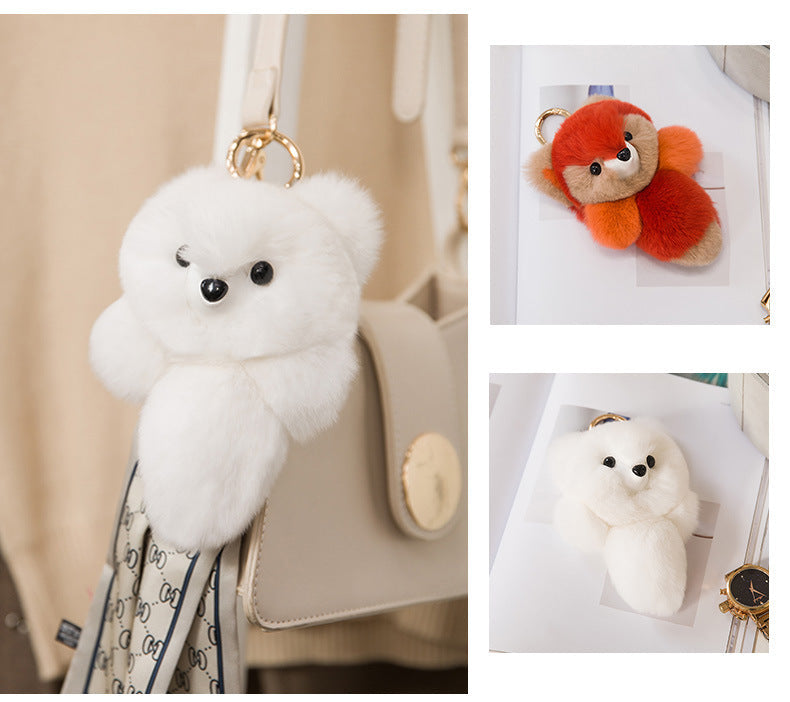 Cute Real Rabbit Fur Fox Charm Keychain