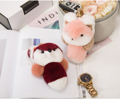 Cute Real Rabbit Fur Fox Charm Keychain