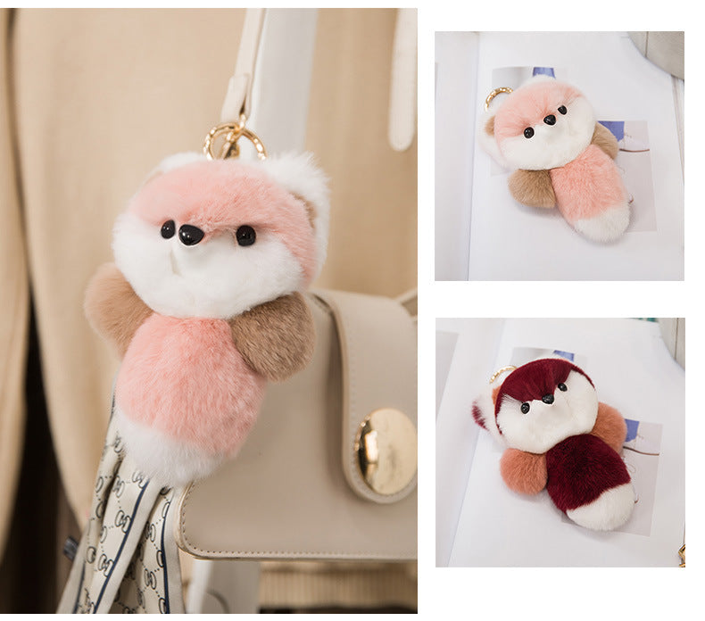 Cute Real Rabbit Fur Fox Charm Keychain