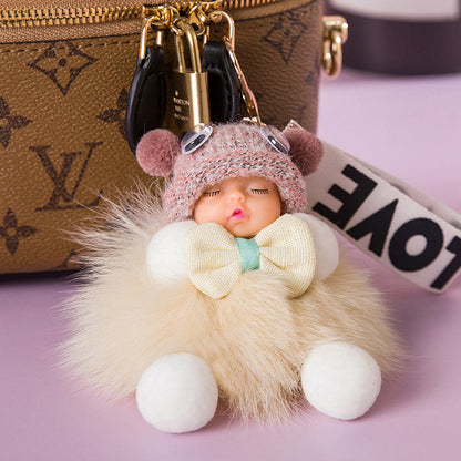 Cute Sleeping Baby Plush Car Keychain