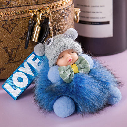 Cute Sleeping Baby Plush Car Keychain