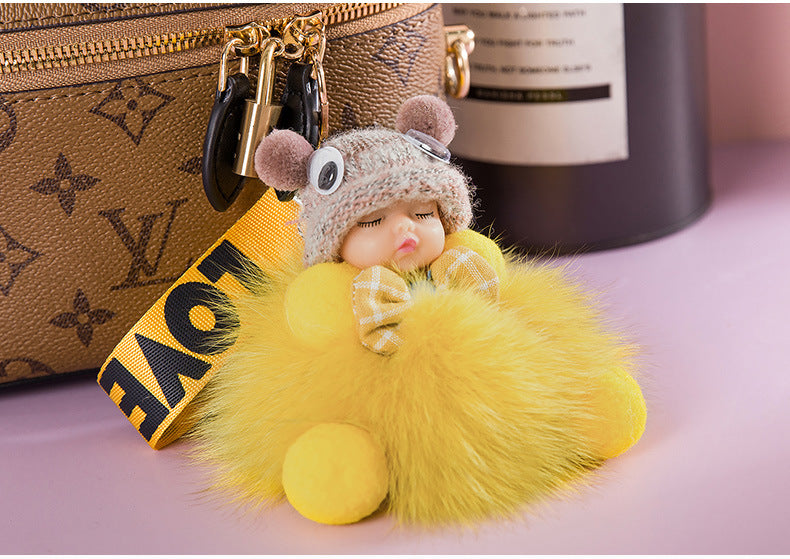 Cute Sleeping Baby Plush Car Keychain